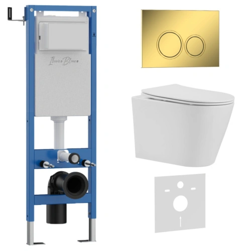 Комплект 3в1 IBERICA BLANCA инсталляция SILENCIO MINI, унитаз BURGOS ALTO белый, кнопка смыва ESTI-O золото глянцевое (IB.001M.BRA.234.826) от магазина Vanna-Vanna.ru!