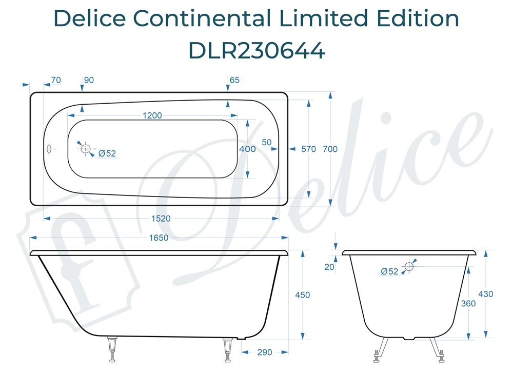 Ванна чугунная Delice Continental Limited Edition 165х70 DLR230644 от магазина Vanna-Vanna.ru!