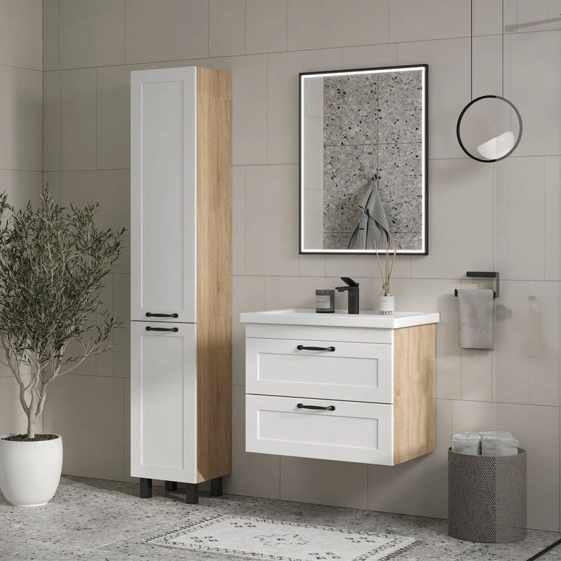 Тумба с раковиной EQUIL Lago 70 подвесная, 2 ящика, белый/дуб сонома от магазина Vanna-Vanna.ru!