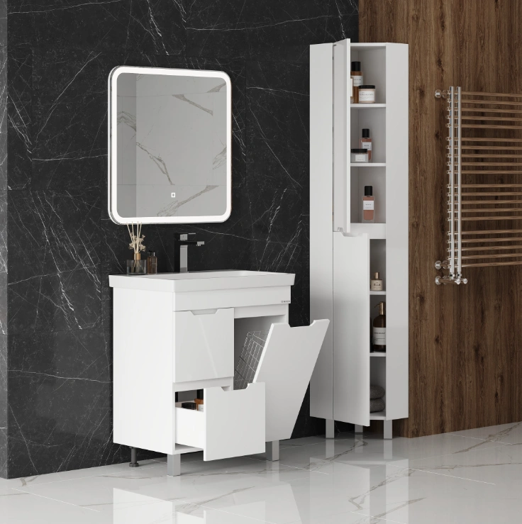 Тумба подвесная Onika Айленд 80 с раковиной Адриана 80, белая, с корзиной от магазина Vanna-Vanna.ru!