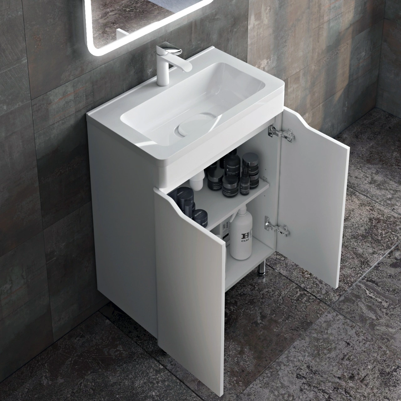 Тумба напольная Corozo Бирма 60, белый, с раковиной Modul Slim 60 от магазина Vanna-Vanna.ru!