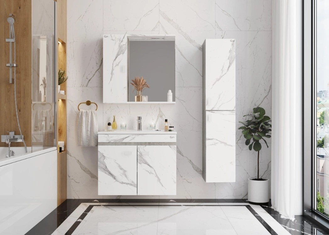 Тумба Onika Марбл 75 с раковиной Оскар 75 подвесная, мрамор/камень бетонный от магазина Vanna-Vanna.ru!