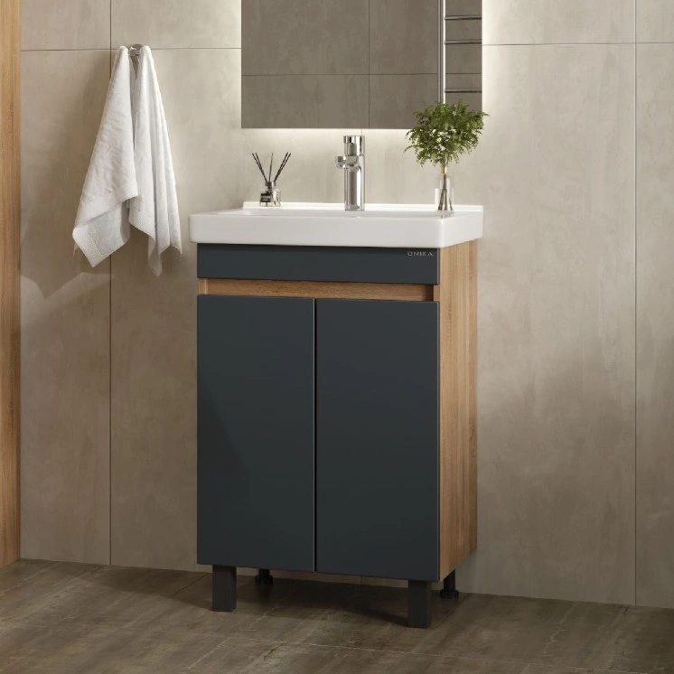 Тумба с раковиной Onika Милтон Квадро 55 напольная, серый/дуб сонома от магазина Vanna-Vanna.ru!