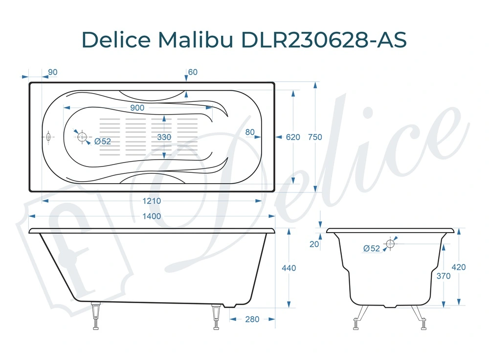 Ванна чугунная Delice Malibu 140х75 DLR230628-AS с антискользящим покрытием от магазина Vanna-Vanna.ru!