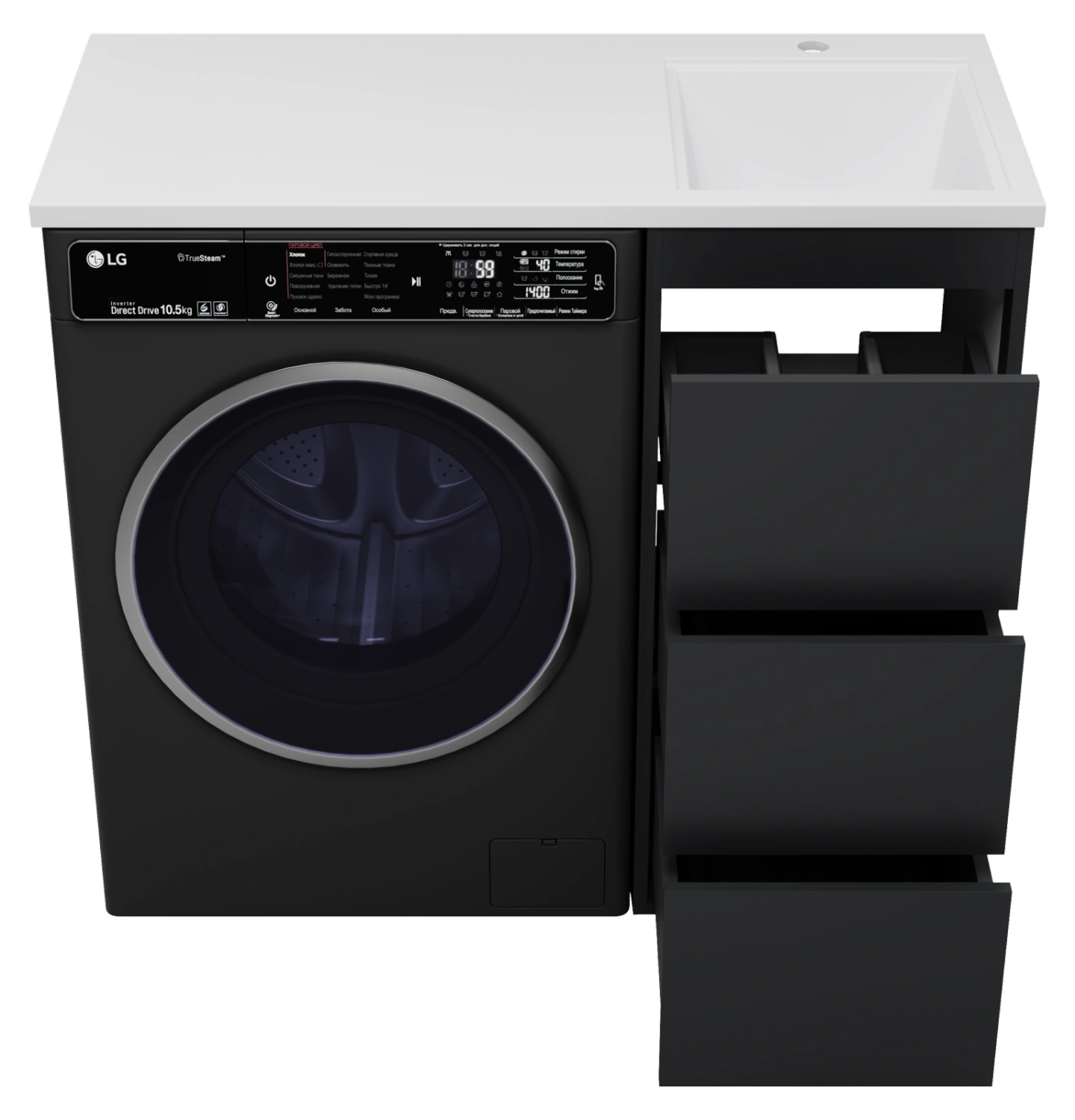 Тумба с раковиной Brevita Grafit 40 под стиральную машину, с раковиной Misty Гавана 100 L, графит от магазина Vanna-Vanna.ru!