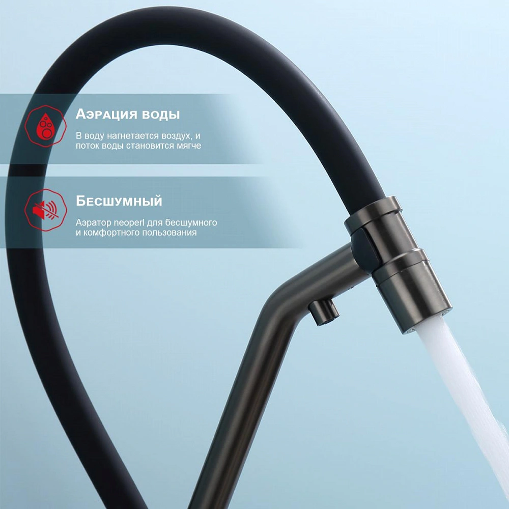 Смеситель для кухни с подключением фильтра Raglo R81.62.09, графит от магазина Vanna-Vanna.ru!