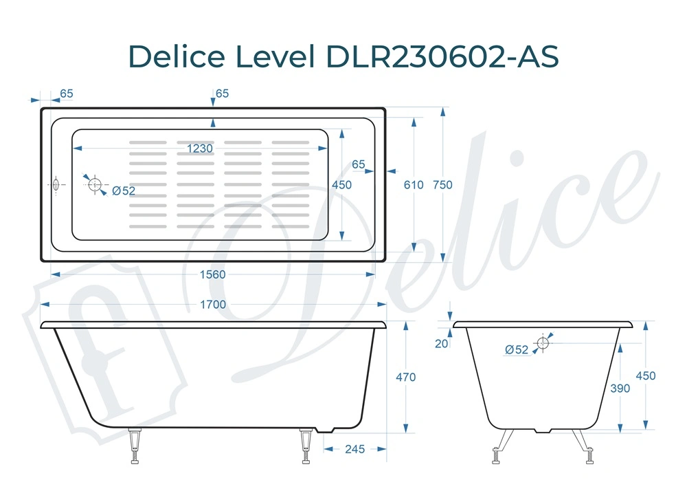 Ванна чугунная Delice Level 170х75 DLR230602-AS с антискользящим покрытием от магазина Vanna-Vanna.ru!