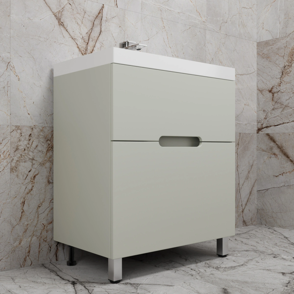 Тумба напольная Style Line "Матис 70" с раковиной ASTI 70 белый, (2 ящика), Олива от магазина Vanna-Vanna.ru!