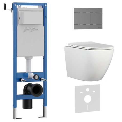 Комплект 3в1 IBERICA BLANCA инсталляция SILENCIO MINI, унитаз BILBAO ALTO белый, кнопка смыва INOX-R вороненая сталь (IB.001M.BLA.234.1502) от магазина Vanna-Vanna.ru!