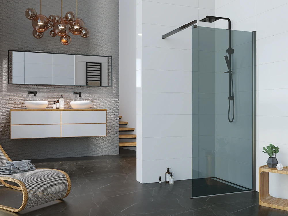 Душевая перегородка Alex Baitler AB2990B2 200х90 см тонированное стекло, профиль черный от магазина Vanna-Vanna.ru!