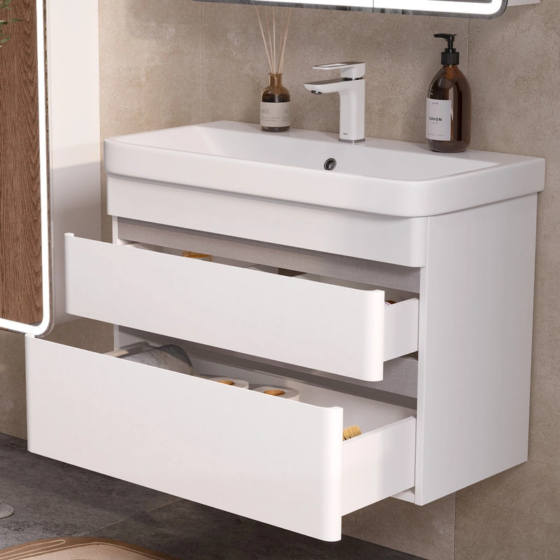 Тумба с раковиной EQUIL Soldi 80 подвесная, 2 ящика, белый софт от магазина Vanna-Vanna.ru!