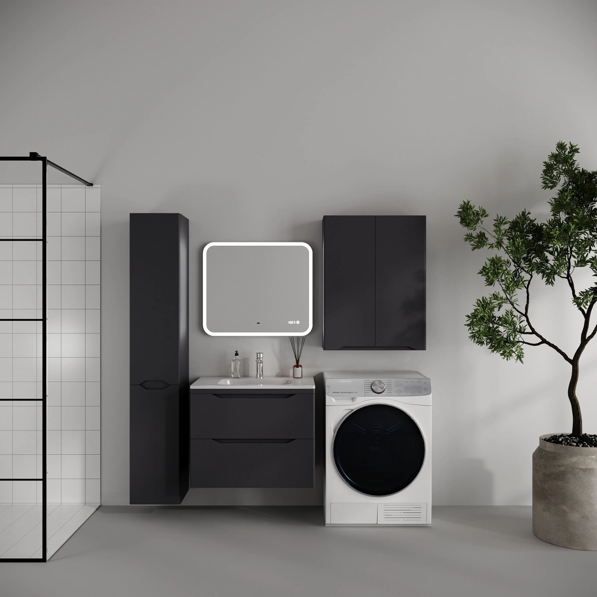 Тумба подвесная Style Line Марелла 70 (2 ящ.) антискрейтч графит матовый с раковиной Марелла Люкс 700х400 от магазина Vanna-Vanna.ru!
