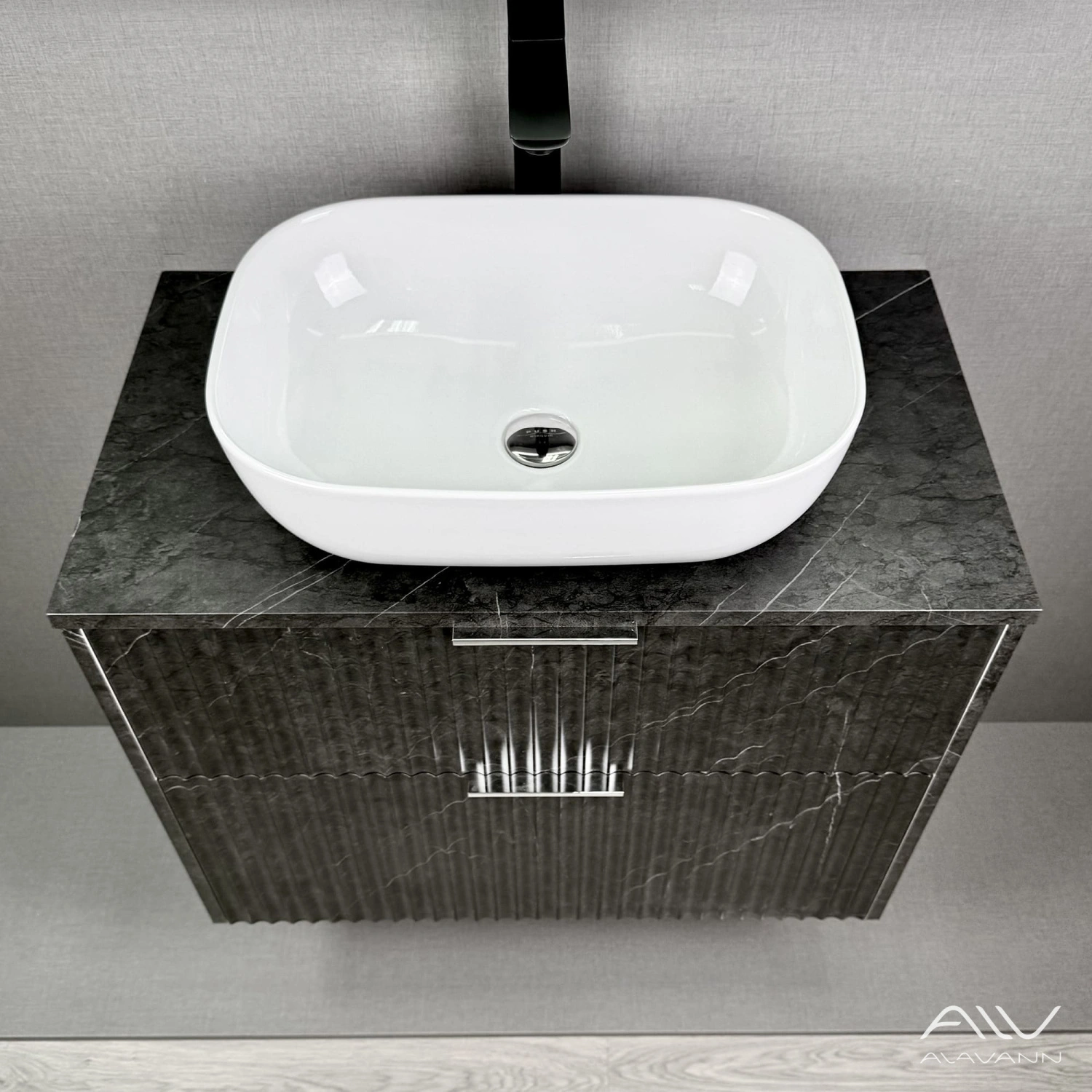 Тумба подвесная Alavann Anna 80 с раковиной Moduo 50 SQUARE, черный мрамор от магазина Vanna-Vanna.ru!