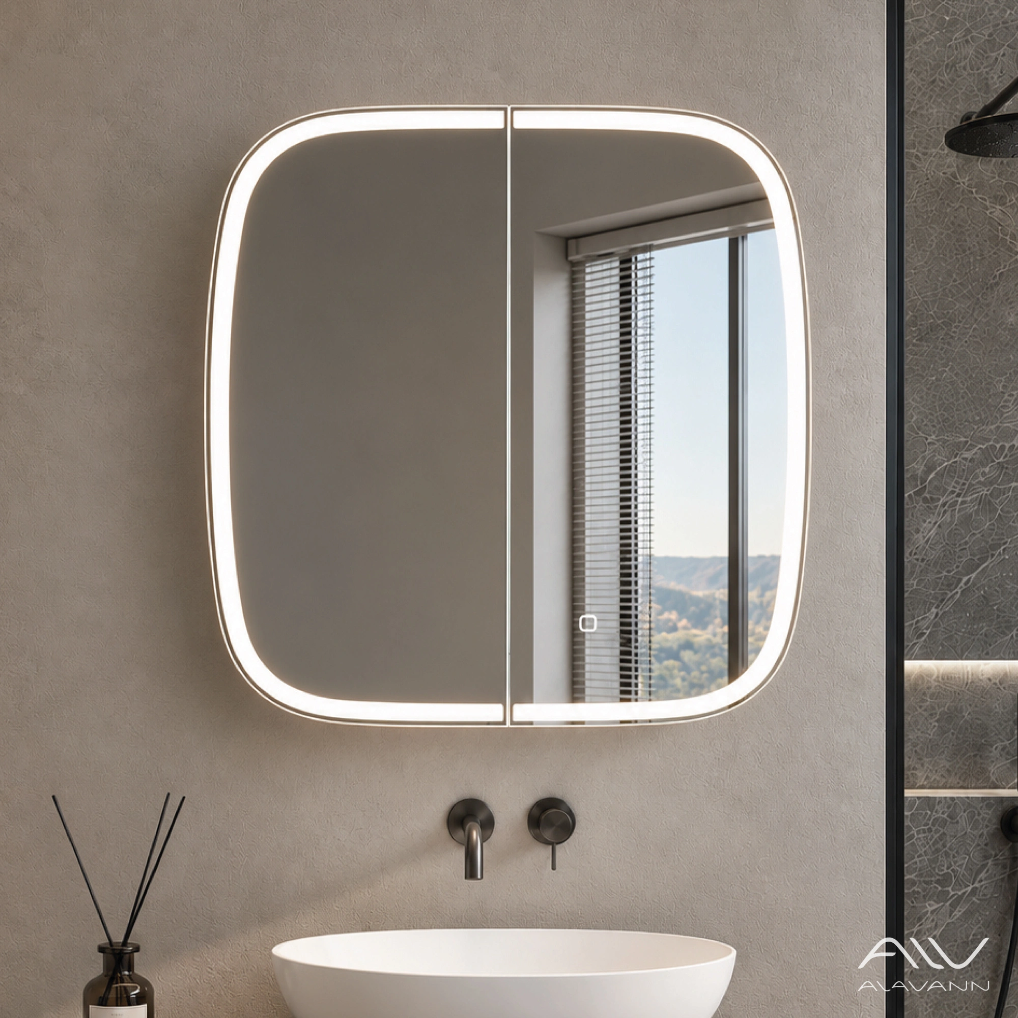 Зеркало-шкаф Alavann Rado Vizazh 80x80 с приближением, подсветкой, сенсорное от магазина Vanna-Vanna.ru!