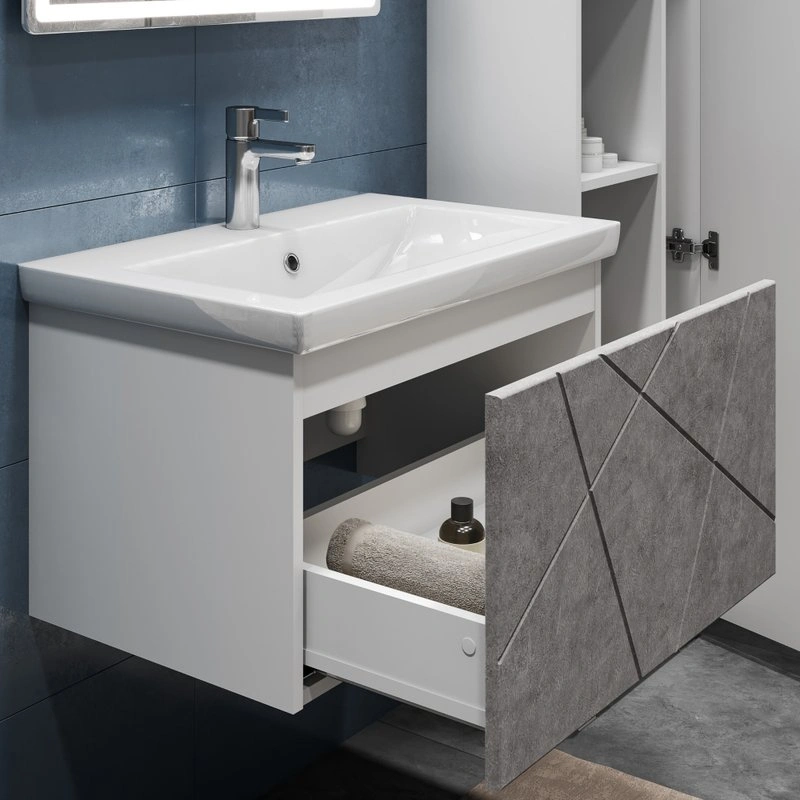 Тумба подвесная Vigo Geometry 70 с раковиной Фостер 70, бетон от магазина Vanna-Vanna.ru!