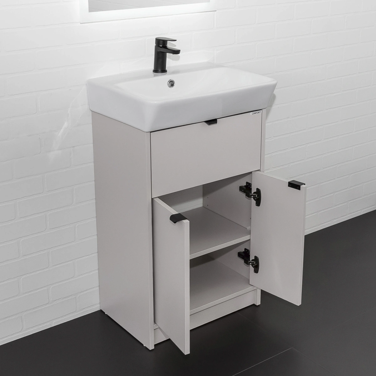 Тумба напольная Comforty Руза-50 серый шелк с раковиной 9055RA-50 от магазина Vanna-Vanna.ru!