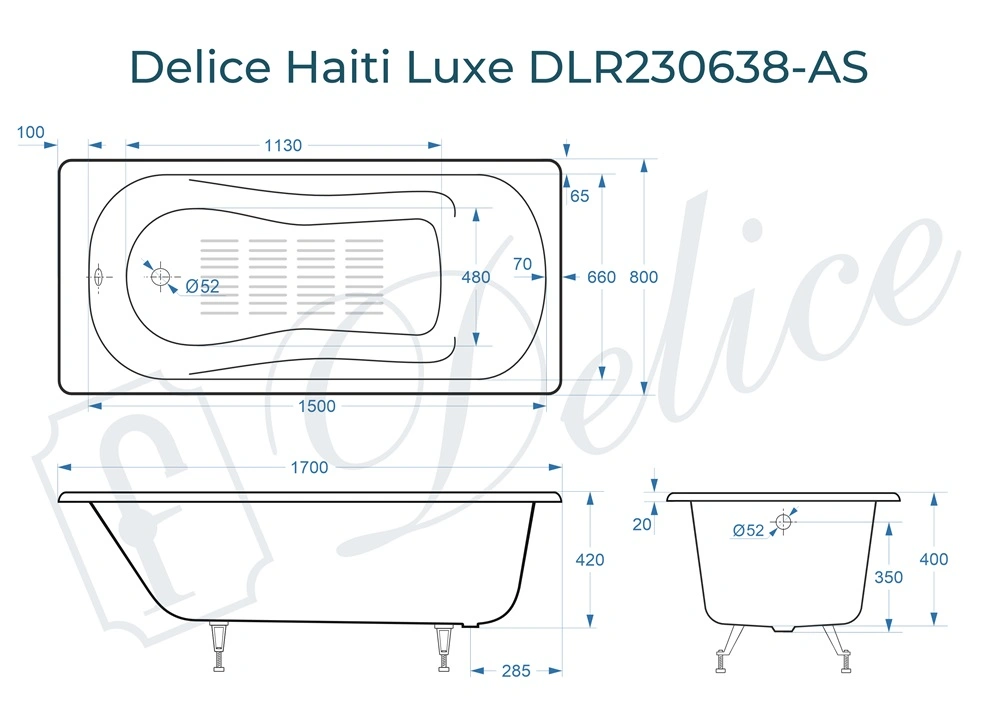 Ванна чугунная Delice Haiti Luxe 170х80 DLR230638-AS с антискользящим покрытием от магазина Vanna-Vanna.ru!