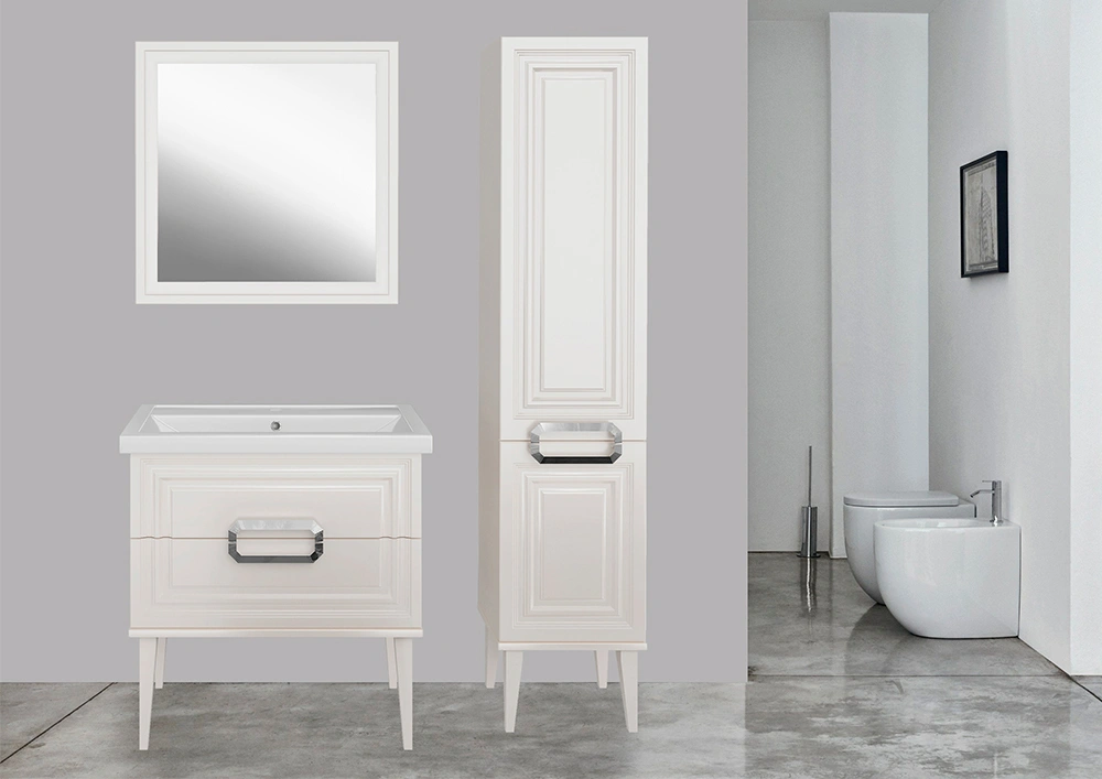 Тумба ASB Woodline Летиция 80 с раковиной Фостер 80, напольная, белый, ручки хром