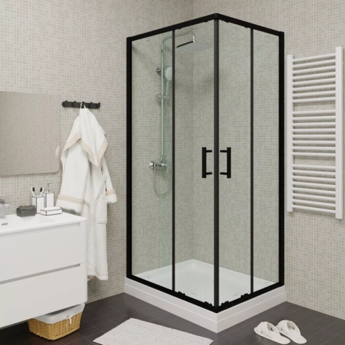 Душевой уголок Parly Quadro ZQ121B L/R прямоугольный, с низким поддоном, прозрачное стекло, профиль черный