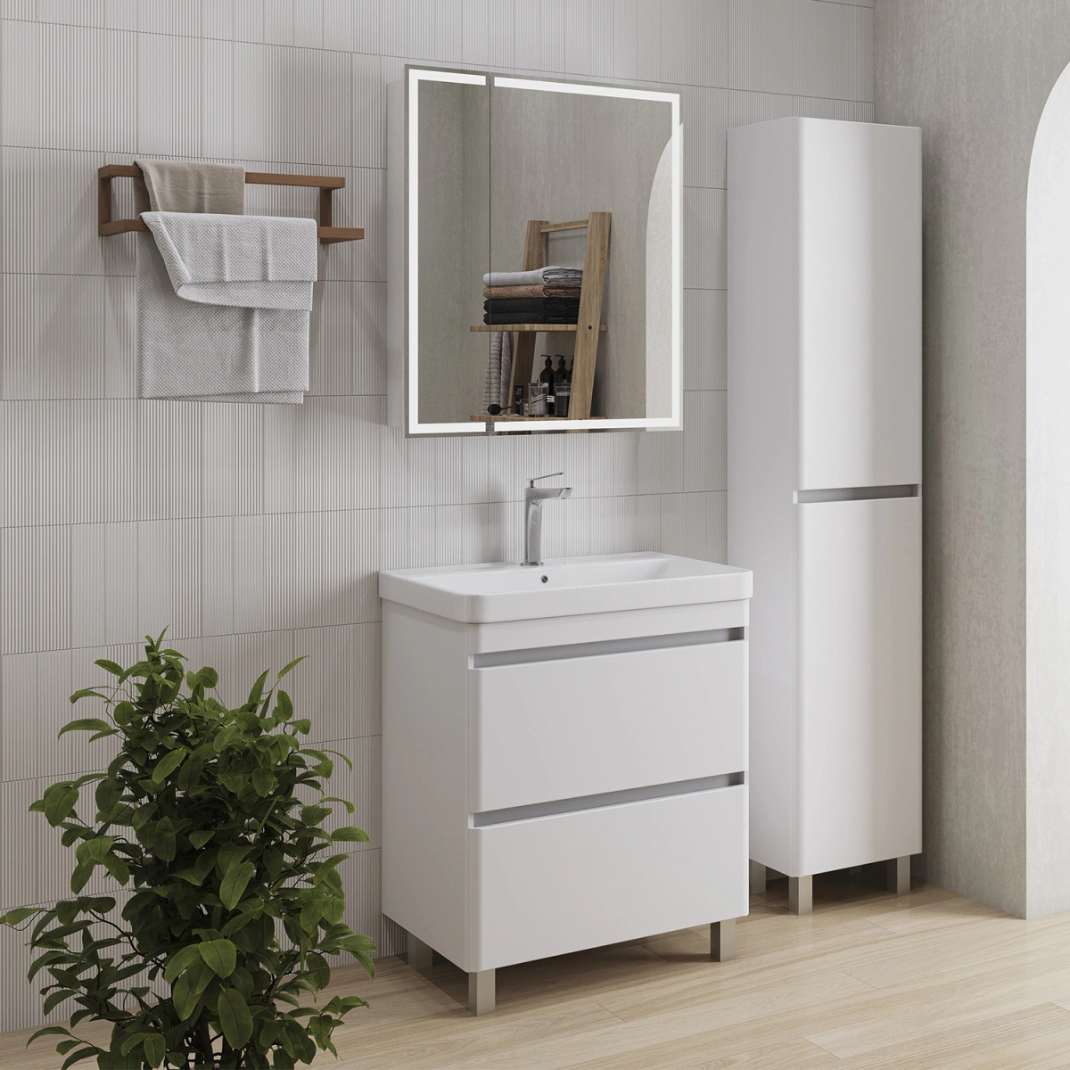 Тумба напольная Comforty Валдай-70Н белая матовая с раковиной 4470 от магазина Vanna-Vanna.ru!