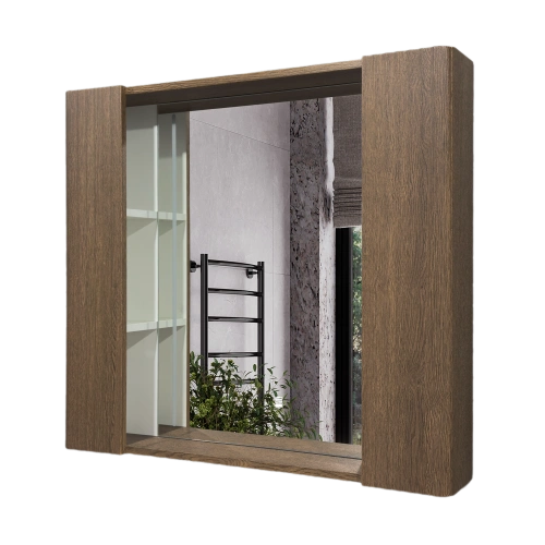Зеркало-шкаф Comforty Ангара-90 дуб темно-коричневый со светодиодной подсветкой и антизапотеванием от магазина Vanna-Vanna.ru!
