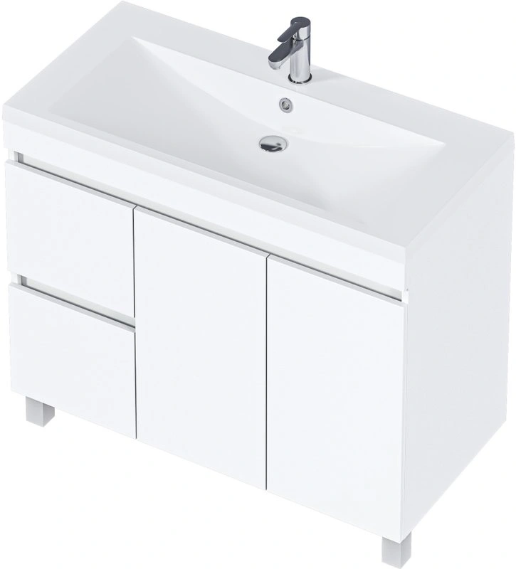 Тумба напольная 1Marka Cube 100Н 2д 2я б/к с раковиной Анита 100, 2 ящика, 2 двери, белый от магазина Vanna-Vanna.ru!