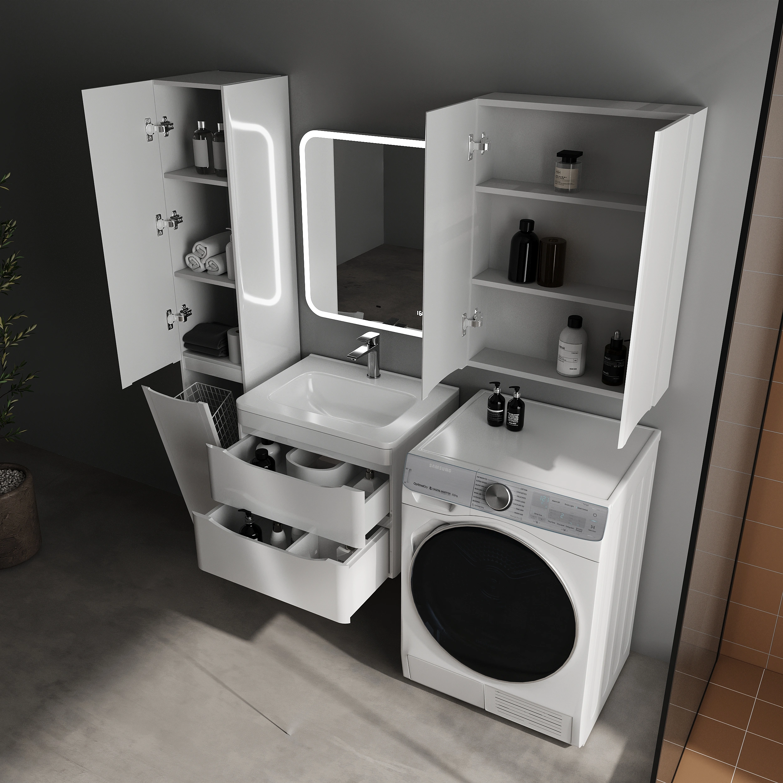 Тумба подвесная Style Line Бергамо мини 60 (2 ящ.) антискрейтч белый глянец с раковиной Каре Люкс МИНИ 600х350 от магазина Vanna-Vanna.ru!