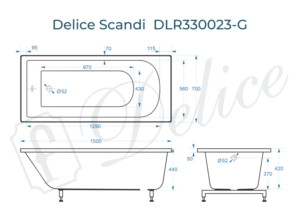 Ванна из литьевого мрамора Delice Scandi 150х70 глянцевая DLR330023-G от магазина Vanna-Vanna.ru!