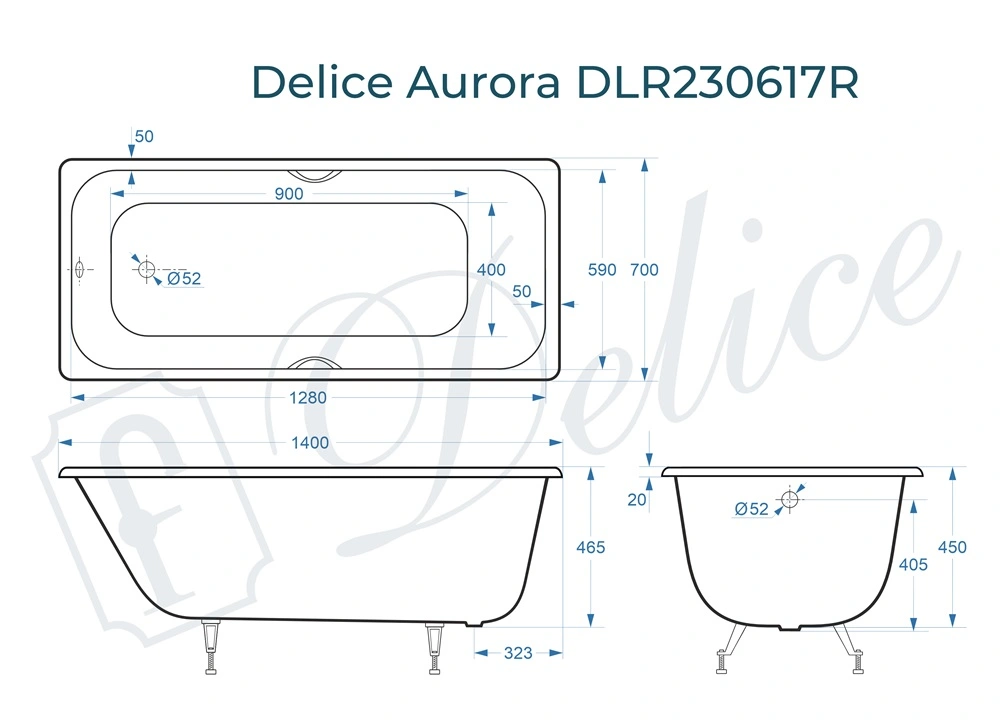 Ванна чугунная Delice Aurora 140х70 DLR230617R с отверстиями под ручки от магазина Vanna-Vanna.ru!