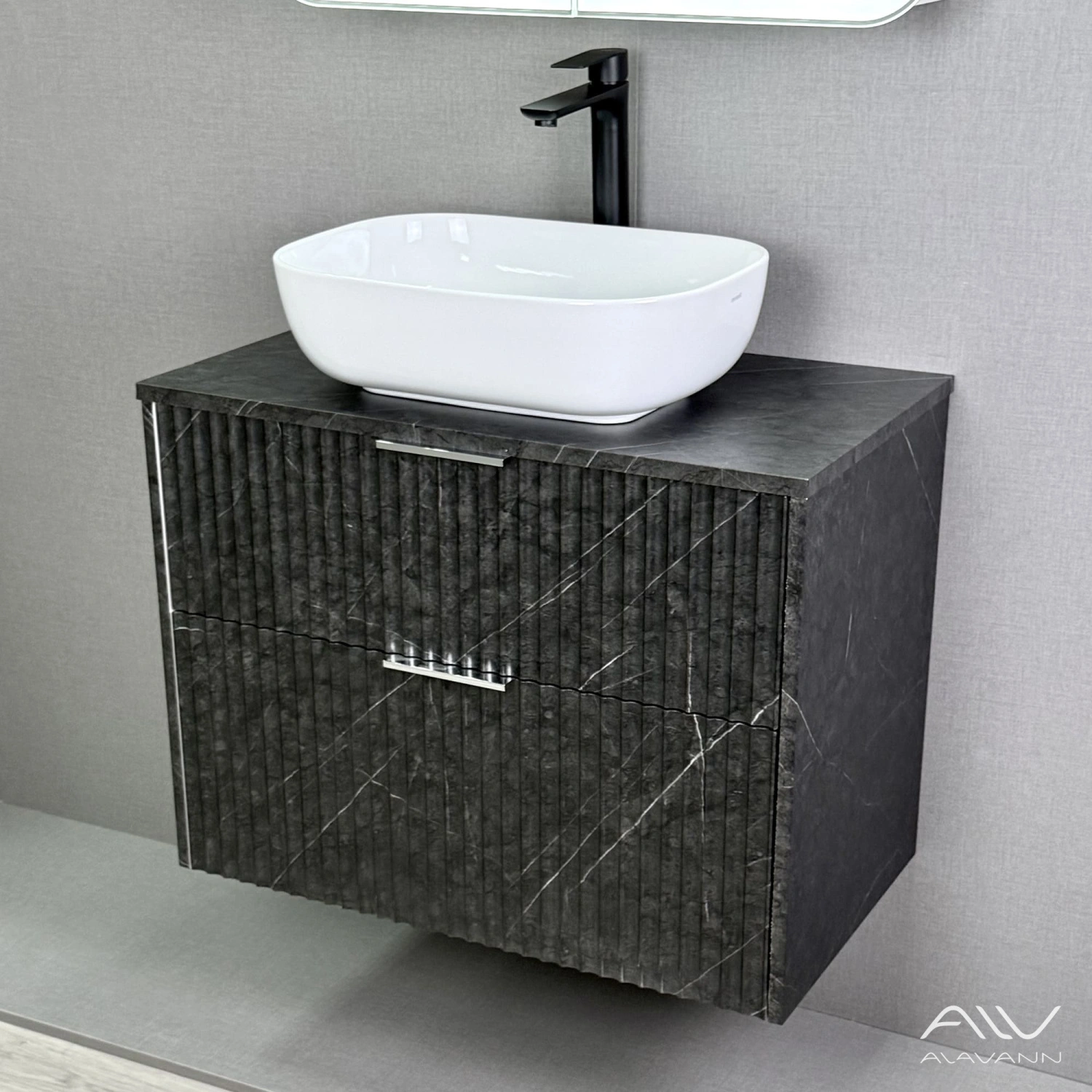 Тумба подвесная Alavann Anna 80 с раковиной Moduo 50 SQUARE, черный мрамор от магазина Vanna-Vanna.ru!