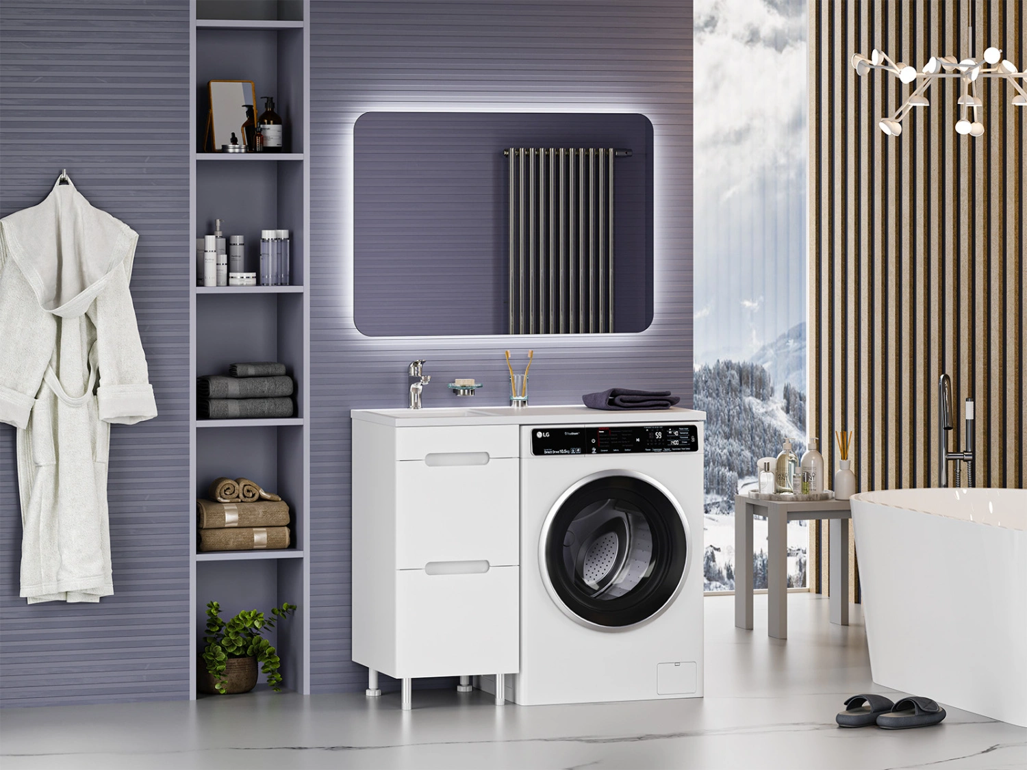 Тумба с раковиной Misty Байкал 40 под стиральную машину, с раковиной Misty Гавана 100 L, белый от магазина Vanna-Vanna.ru!