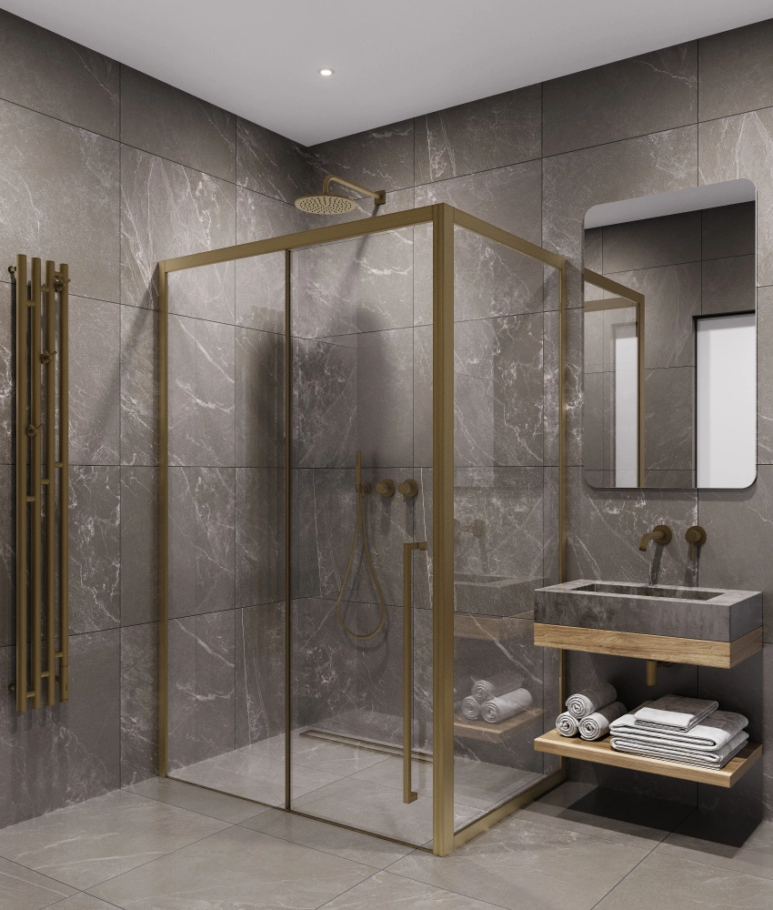 Душевой уголок Timo TDSS-130/17C-8R + TSS-900/17C-8, 130x90 см, профиль матовое золото, стекло прозрачное от магазина Vanna-Vanna.ru!