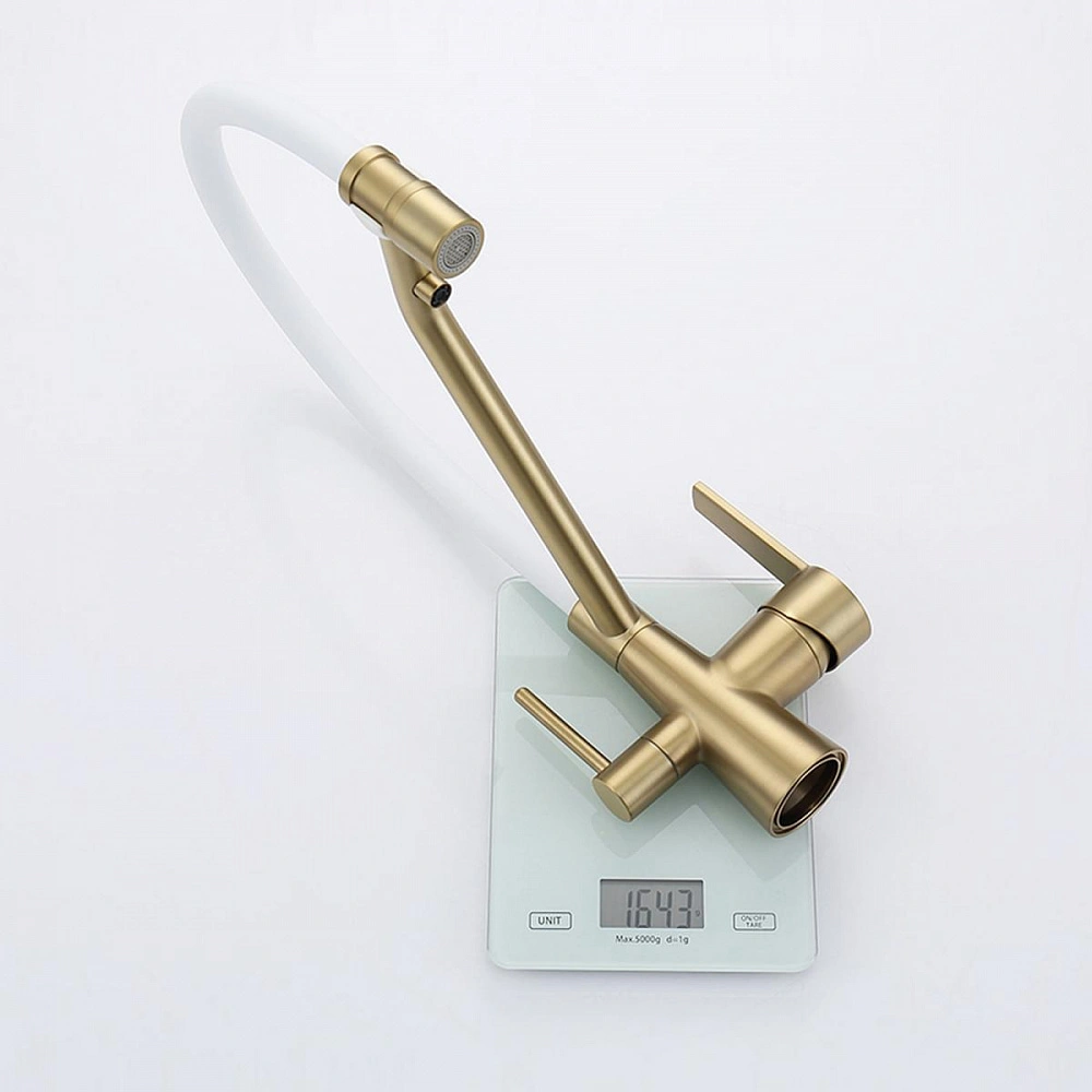 Смеситель для кухни с подключением фильтра Raglo R80.62.03, золотой сатин от магазина Vanna-Vanna.ru!