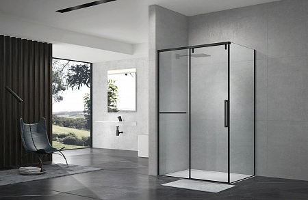 Душевой угол распашной Terminus Альба, 900х1200х2200, черный, стекло прозрачное осветленное