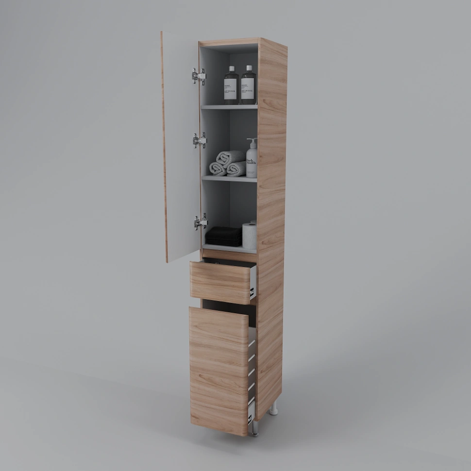 Пенал Style Line Атлантика 35 L Plus Люкс напольный с корзиной, ясень перламутр от магазина Vanna-Vanna.ru!