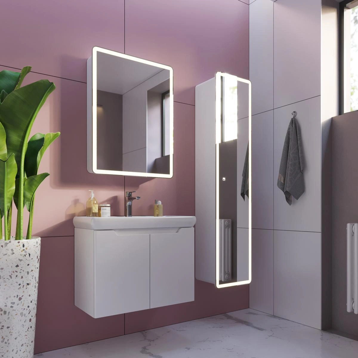 Пенал зеркальный с подсветкой Dreja Point 40 см, белый