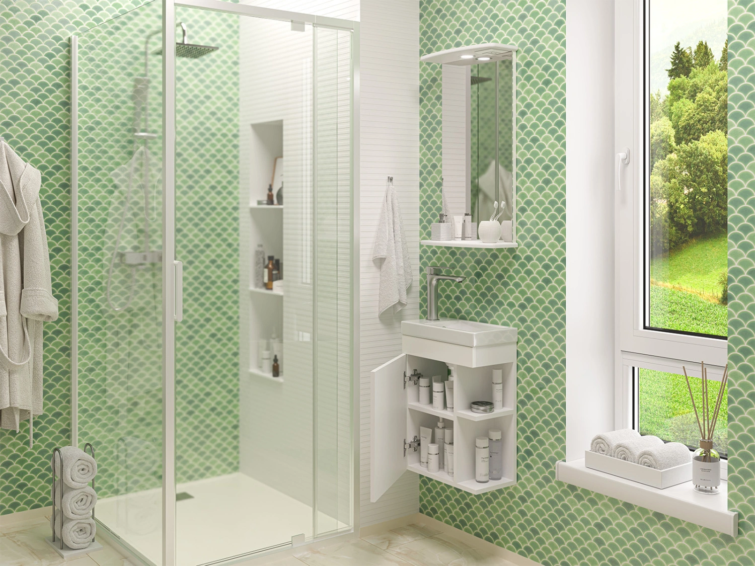 Тумба с раковиной Misty Мини 40 с открытыми полками, подвесная, белый от магазина Vanna-Vanna.ru!