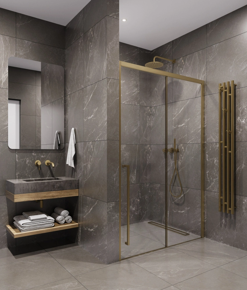 Душевая дверь Timo TDSS-120/17C-8L, 1200*2000, профиль мат золото, стекло прозрачное 8 мм от магазина Vanna-Vanna.ru!