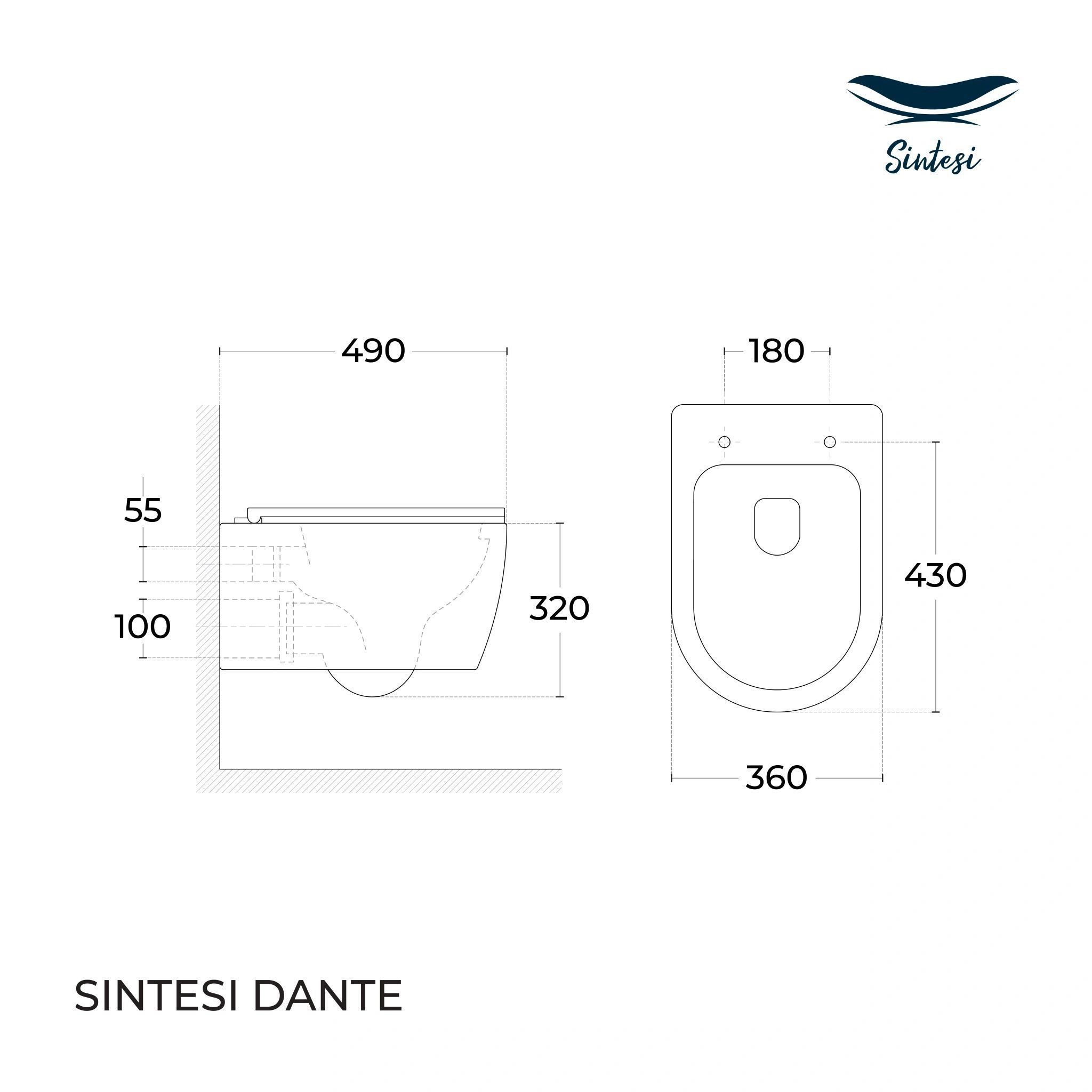 Унитаз подвесной SinteSi DANTE TS-DNT-191 безободковый, сиденье, дюропласт, микролифт от магазина Vanna-Vanna.ru!