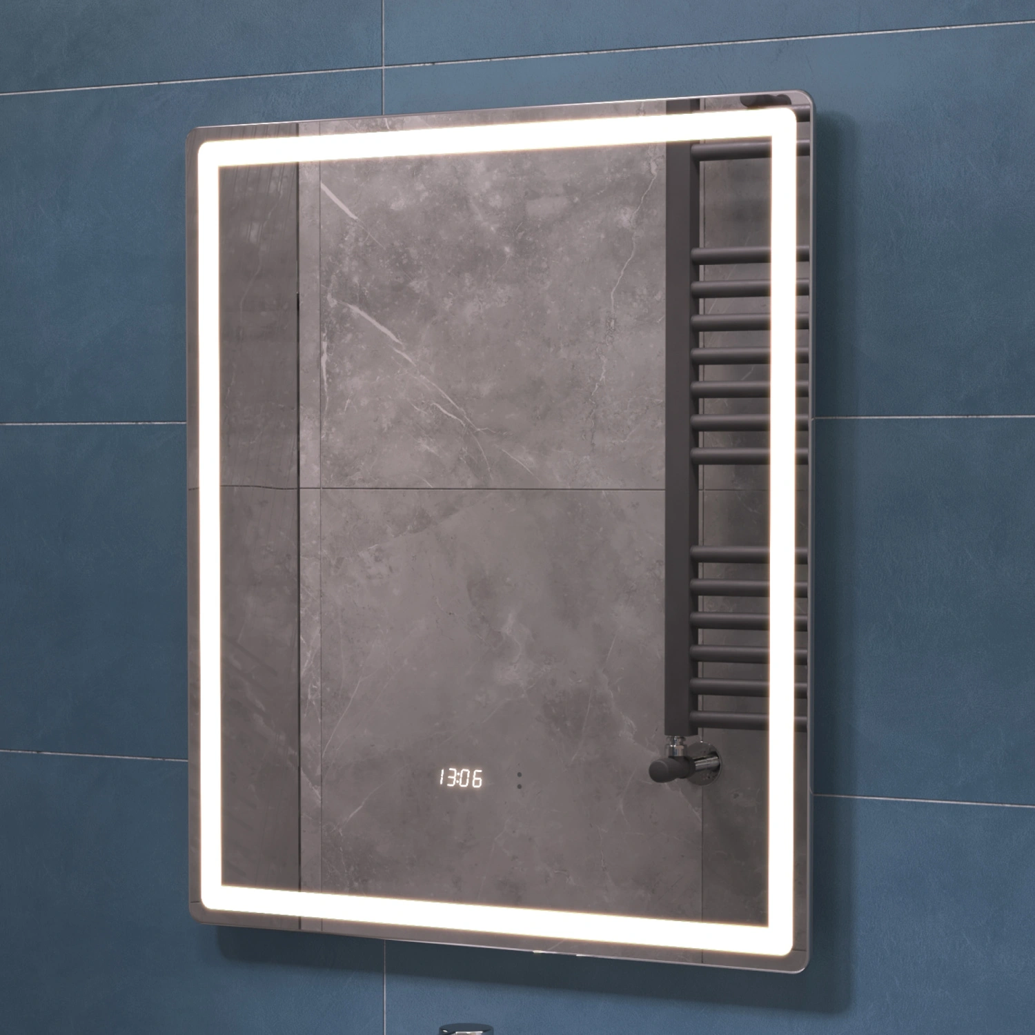 Зеркало Vigo Geometry Luxe 600 свет, сенсор, часы, антизапотевание от магазина Vanna-Vanna.ru!