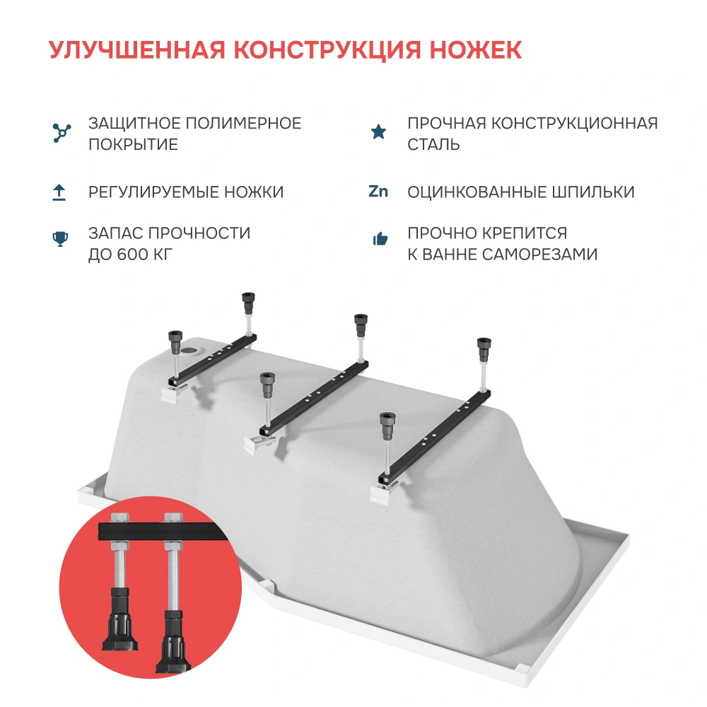 Ванна 1Marka Convey 170*75 L Комплект Стандарт 2+ от магазина Vanna-Vanna.ru!
