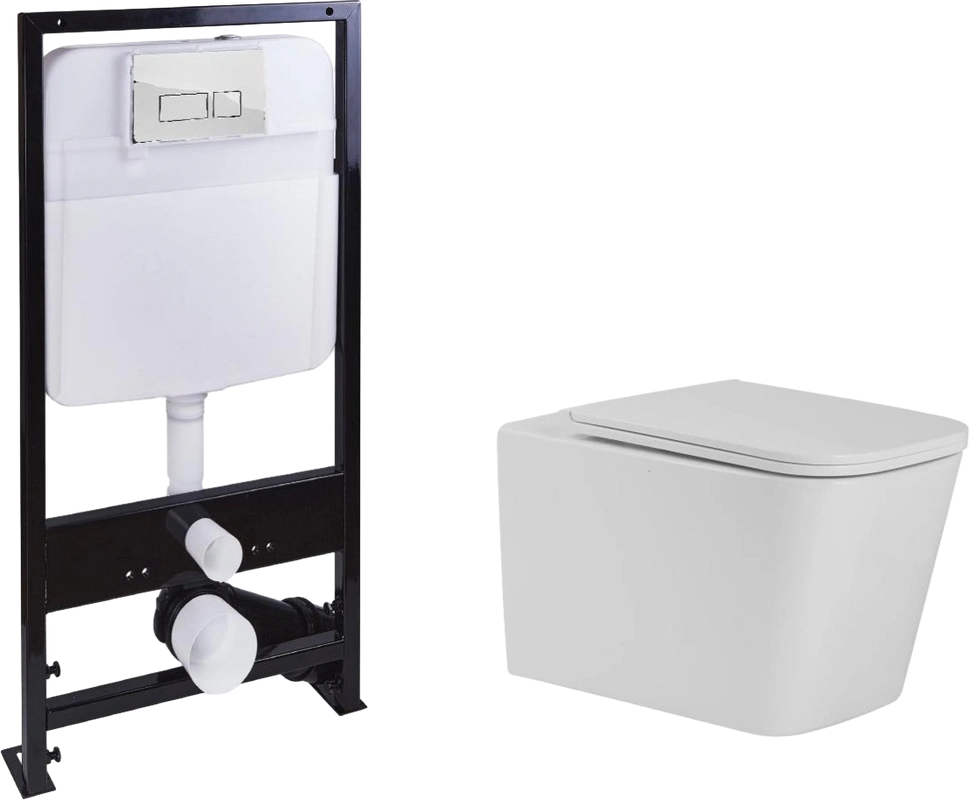 Унитаз подвесной SantiLine SL-5027+SL-01 с инсталляцией и кнопкой, белый от магазина Vanna-Vanna.ru!