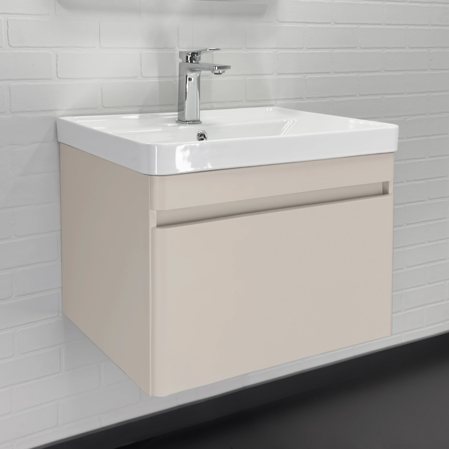 Тумба подвесная Comforty Енисей-60П серый шелк с раковиной 4460 от магазина Vanna-Vanna.ru!