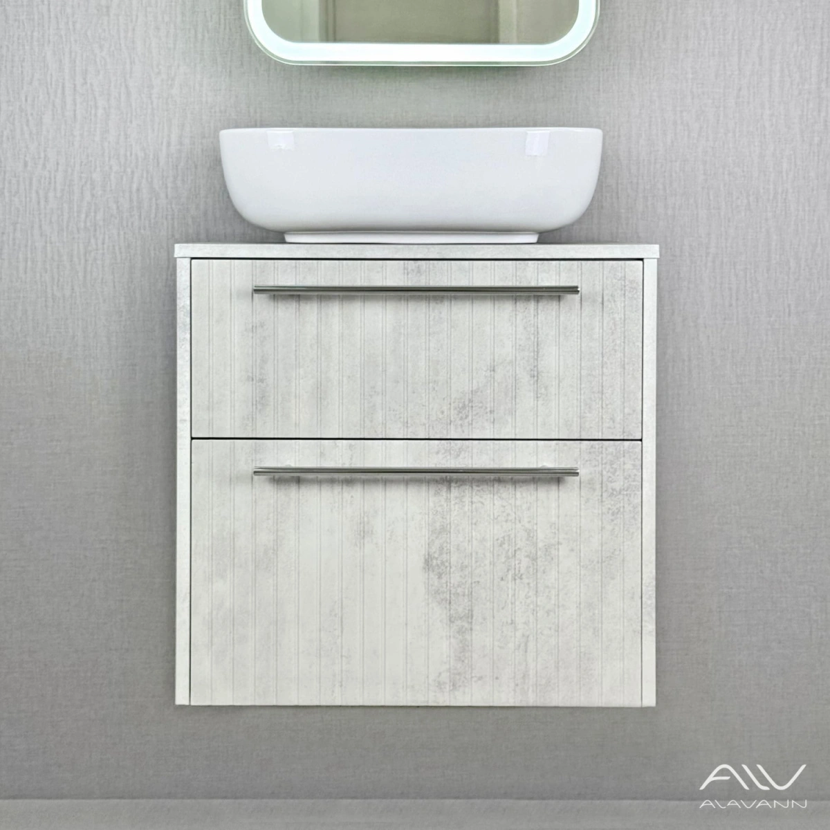 Тумба подвесная Alavann Emma 60 с раковиной Moduo 50 SQUARE, серый бетон от магазина Vanna-Vanna.ru!
