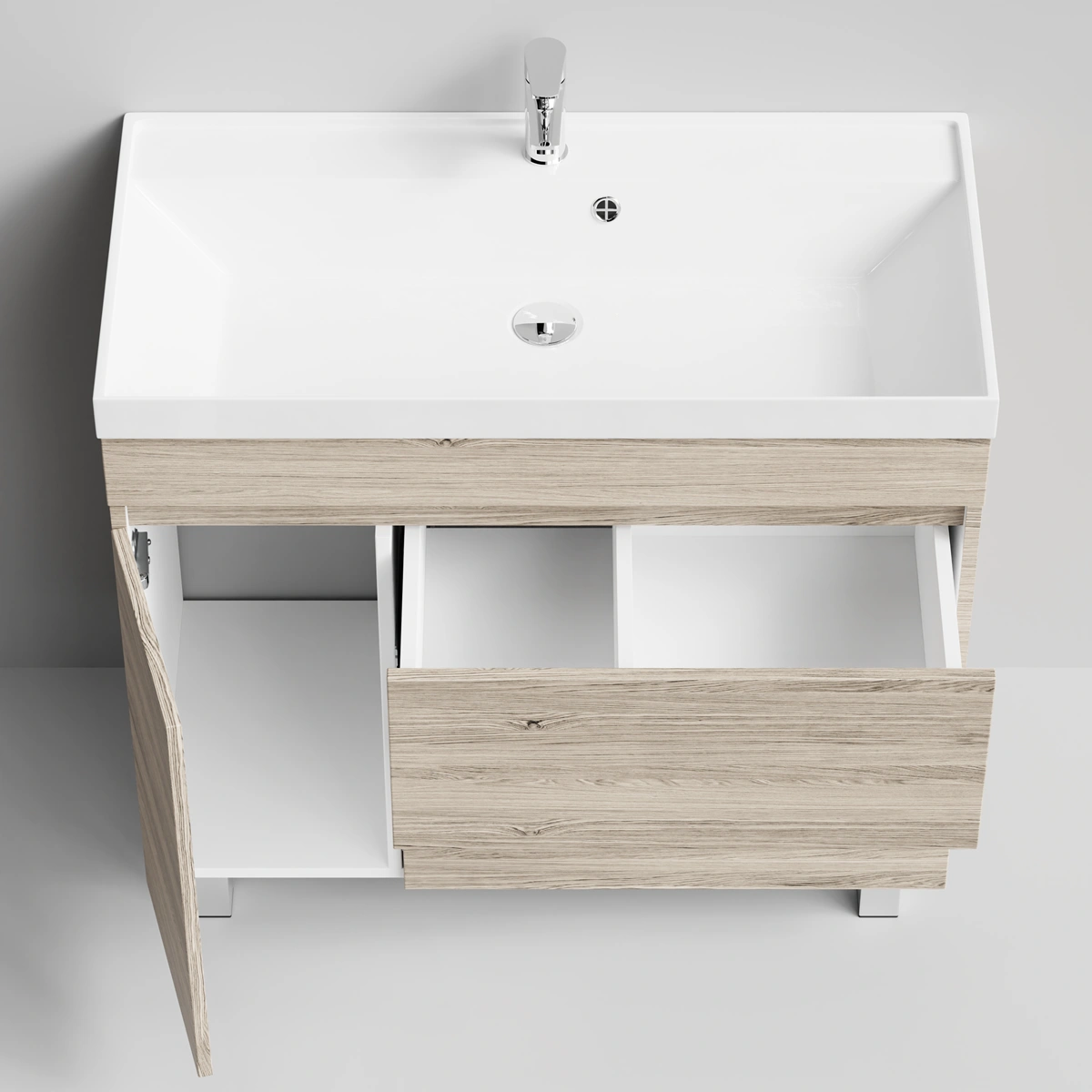 Тумба с раковиной Vod-ok Бест 90 левая дверь, напольная, Дубослив ореховый светлый от магазина Vanna-Vanna.ru!