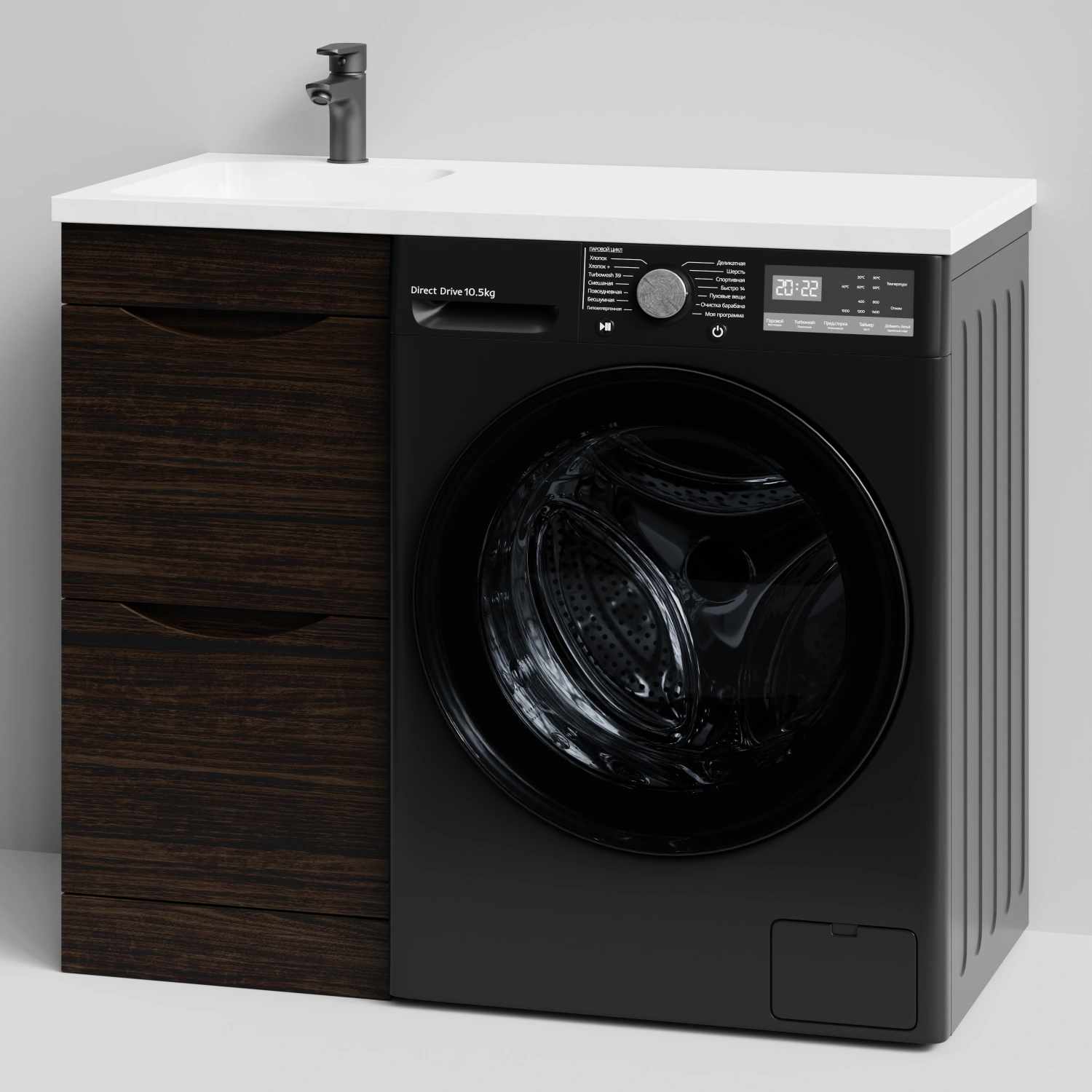 Тумба Vod-ok 38 с раковиной Смайл 100 напольная, под стиральную машину, левая, Палисандр от магазина Vanna-Vanna.ru!