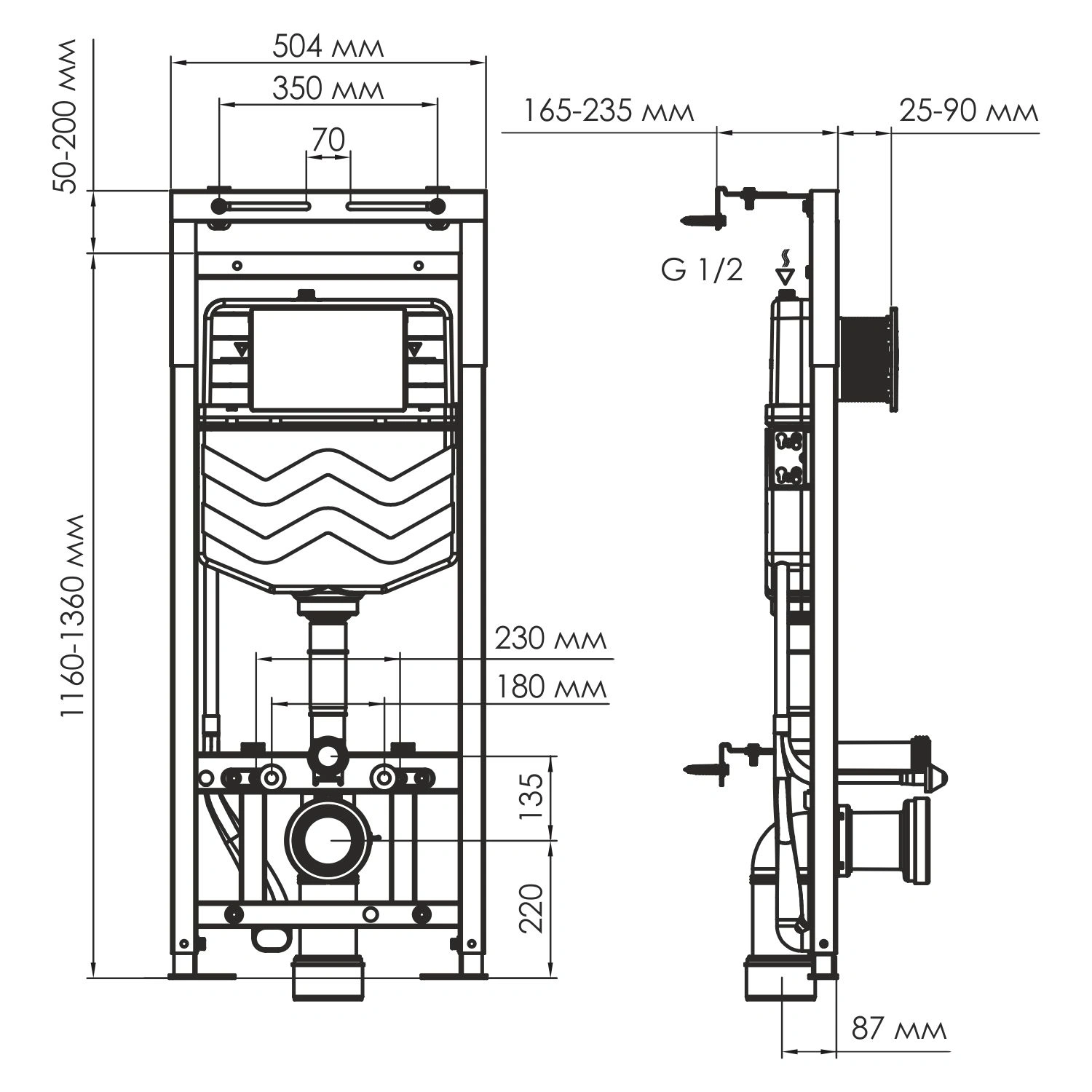 Инсталляция WasserKraft Alme 15TLT.010.ME.BN02 для подвесного унитаза, с кнопкой