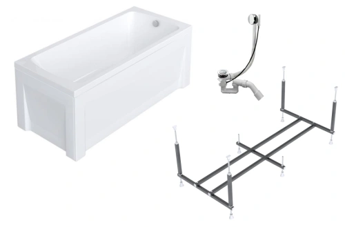 Комплект (5в1) Акриловая ванна TIMO RITTA1760 1700*600*580+Каркас+Слив-перелив+Фронтальная панель+Торцевая панель