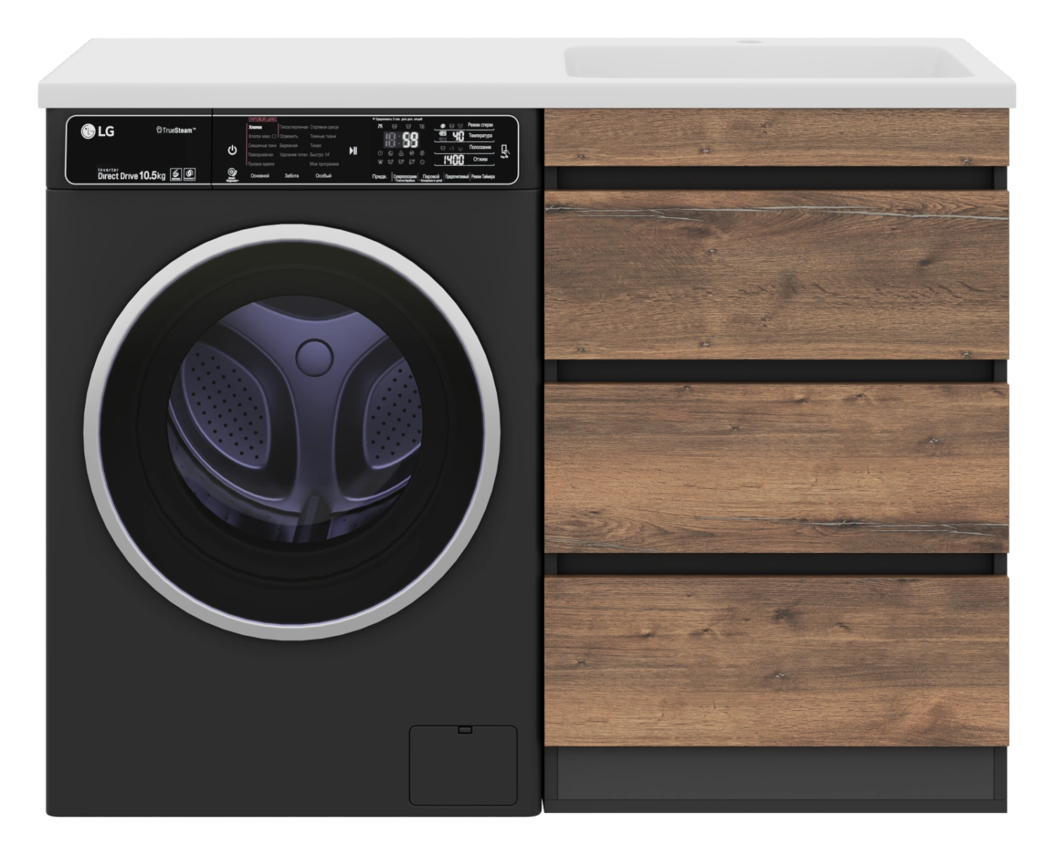 Тумба с раковиной Misty Коломбо 60 под стиральную машину с раковиной Эстет Даллас 120 R, дуб галифакс/антрацит от магазина Vanna-Vanna.ru!