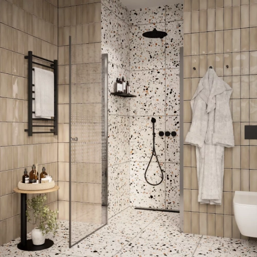 Душевая дверь Parly DE90 90х185 в нишу, распашная, прозрачная с рисунком, профиль хром от магазина Vanna-Vanna.ru!